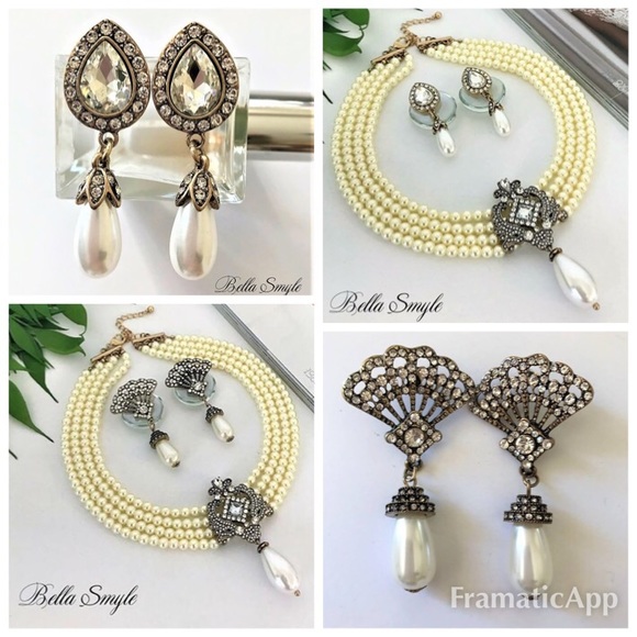 GE21 | Pearl Pendant Crystal Statement Earrings - Picture 6 of 6